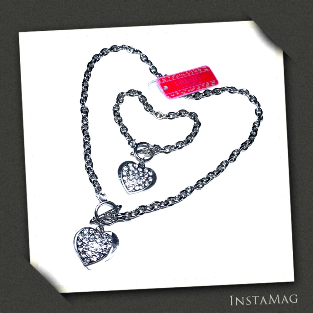 PINK STIX Rhinestones Heart Fashion Jewelry Set